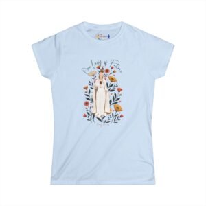 Our Lady of Fatima Wildflower Cap-Sleeve Tee with Back Prayer Text
