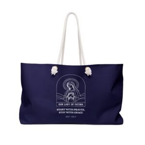 Our Lady of Fatima Navy Devotional Weekender Bag