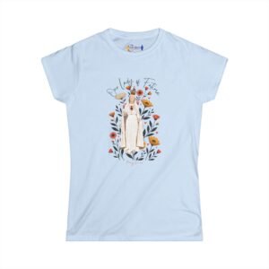Our Lady of Fatima Wildflower Cap-Sleeve Tee with Back Prayer Text